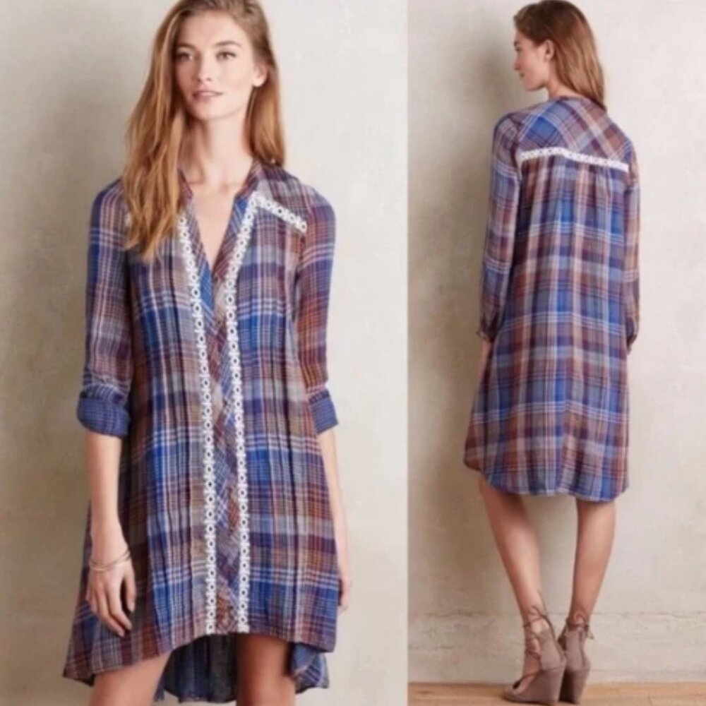 Anthropologie Holding Horses Women's Plaid Abita Shirt Dress Size S